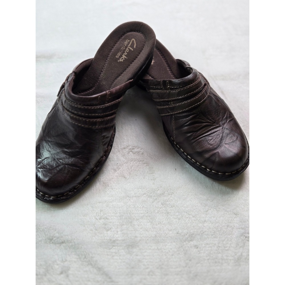 Clarks Bendables Brown‎ Leather Mules Clogs 67155 Womens 7.5 M Slip On Comfort